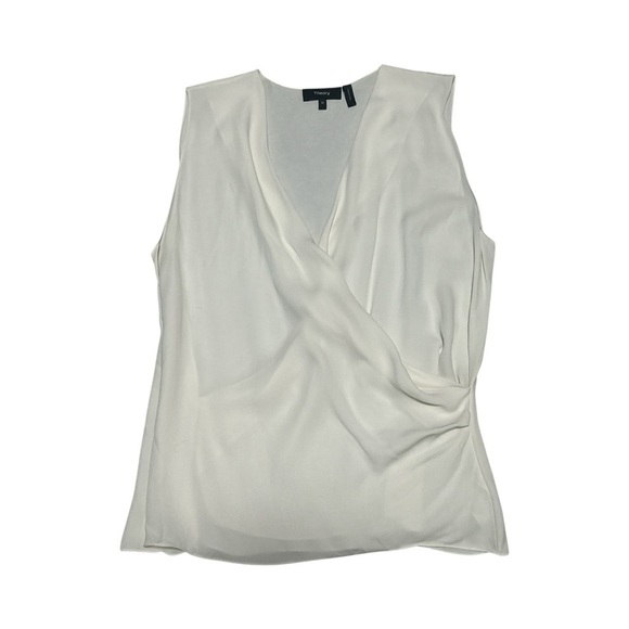 Theory Wrap-effect Draped Silk Crepe de Chine Top Sleeveless Blouse - Picture 1 of 6